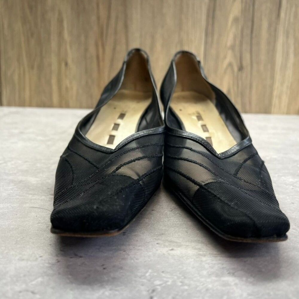 Vintage Classic Sheer Mesh Kitten Heel Black Square Toe Pumps Womens US 9 - Picture 3 of 16